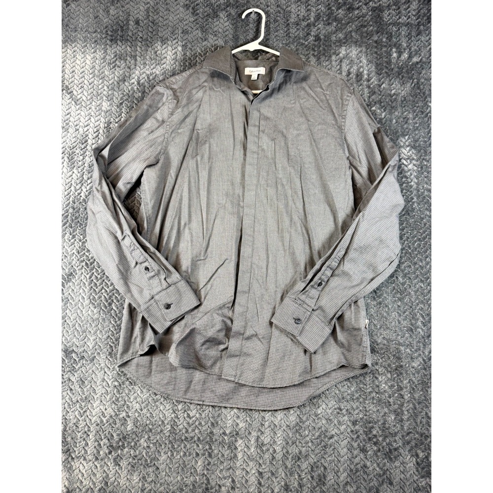 Calvin Klein Shirt Mens Large Gray Geometric Collared Long Sleeve Button‎ Up